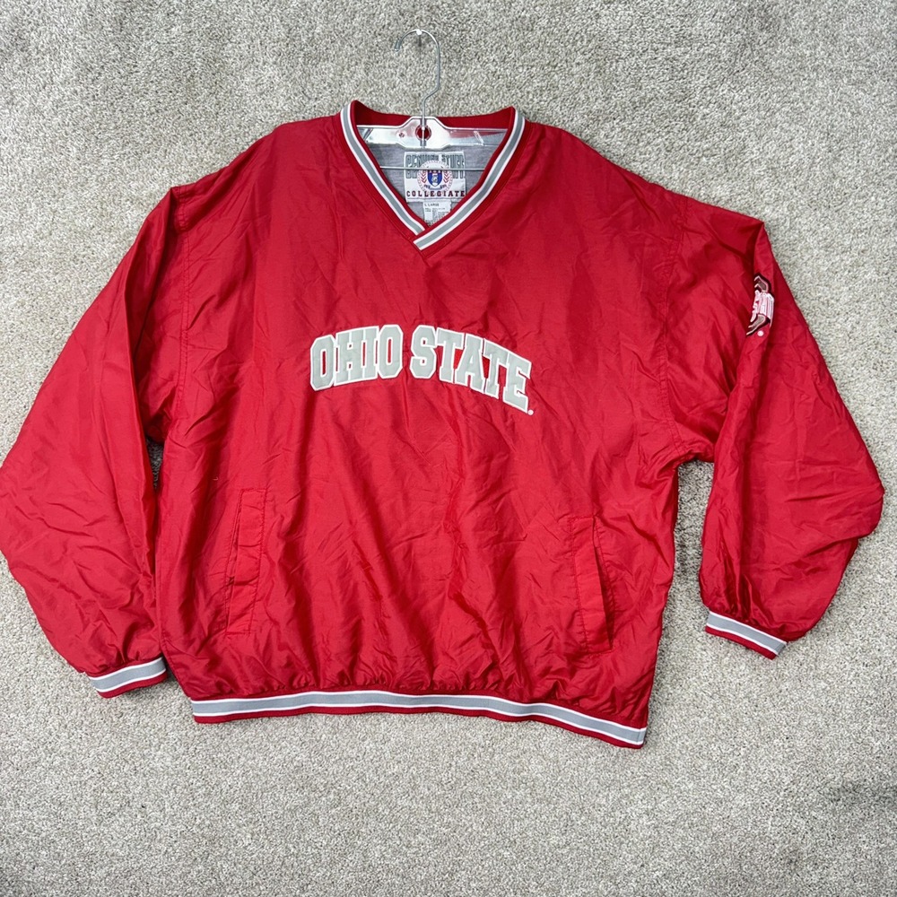 Genuine Stuff Ohio State Windbreaker Mens Large Red V-Neck Pullover Jacket